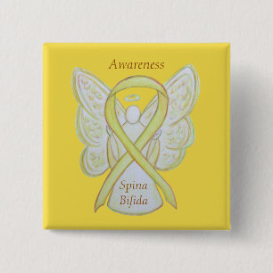 Spina Bifida Angel Yellow Awareness Ribbon Buttone Button