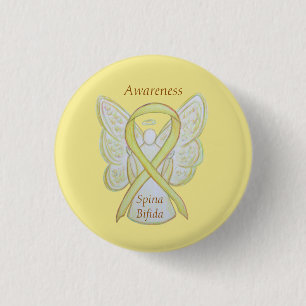 Spina Bifida Angel Yellow Awareness Ribbon Buttone Button