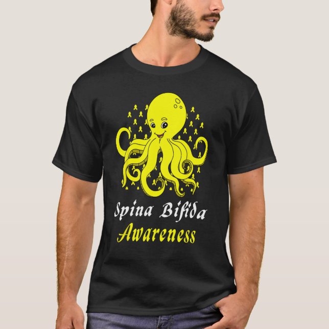 Spina Bifida Awareness  Octopus Yellow Support T-Shirt (Vorderseite)
