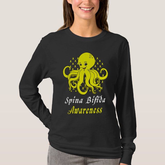 Spina Bifida Awareness  Octopus Yellow Support T-Shirt (Vorderseite)