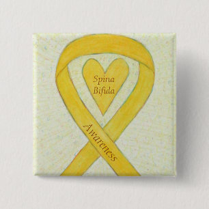 Spina Bifida Gelbe Herz-Bewusstseins-Schleifen-Ans Button