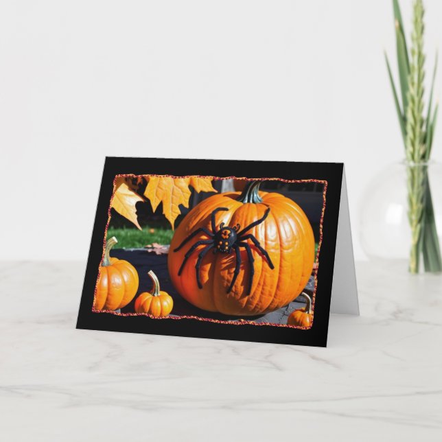 Spinne auf KürbisHalloween-Karte Feiertagskarte (Vorderseite)
