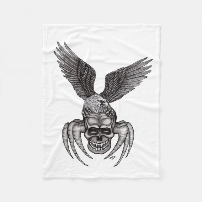 Spinne mit Adler im Tattoo-Stil Fleecedecke (Vorderseite)