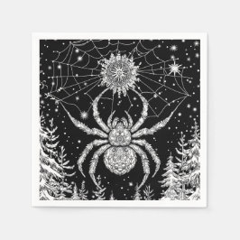 Spinne mit Mandala im magischen Netz Sternenhimmel Serviette