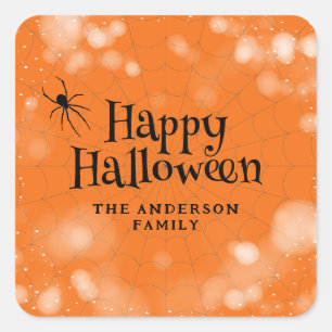 Spinne Spinnennetz Frohes Halloween Quadratischer Aufkleber