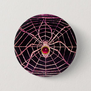 SPINNE UND NETZ Rosa Fuchsie Rubin Schwarz Button