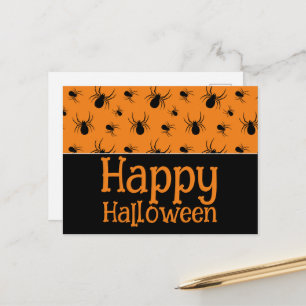 Spinnen Frohe Halloween-Party Schwarz Orange Custo Postkarte