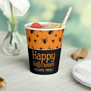 Spinnen Frohes Halloween Schwarz Orange Benutzerde Pappbecher