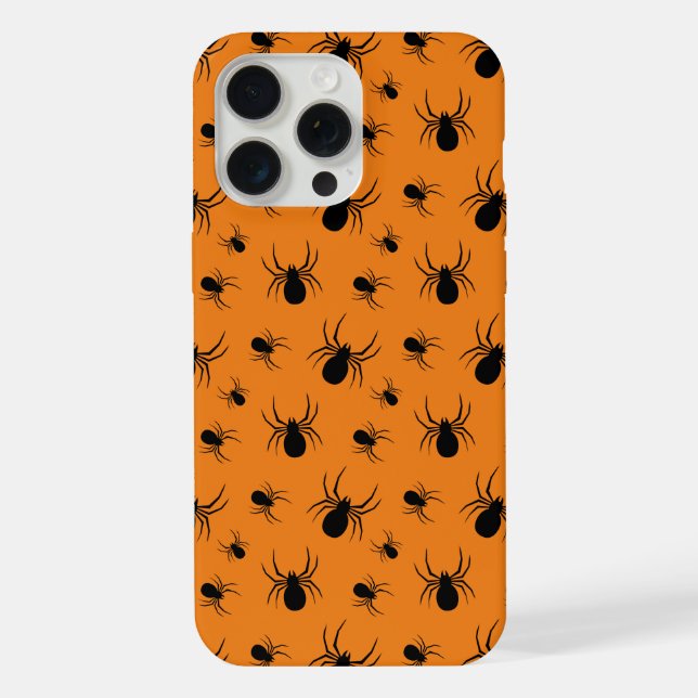 Spinnen Halloween Muster Schwarz und Orange iPhone 15 Pro Max Hülle (Rückseite)