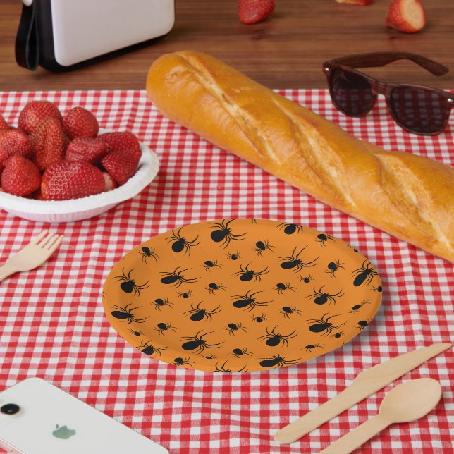 Spinnen Halloween Muster Schwarz und Orange Pappteller (Picknick)