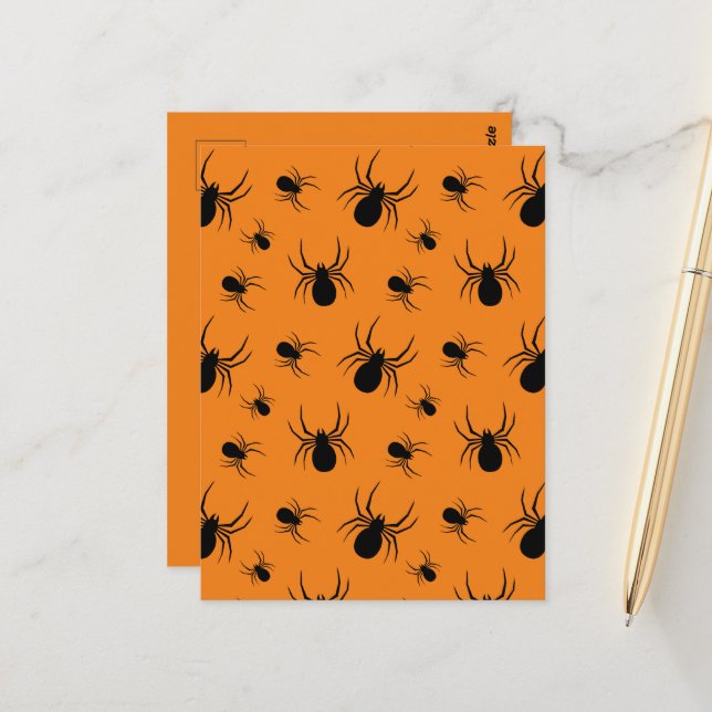 Spinnen Halloween Muster Schwarz und Orange Postkarte (Vorderseite/Rückseite Beispiel)