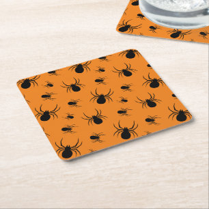 Spinnen Halloween Muster Schwarz und Orange Rechteckiger Pappuntersetzer