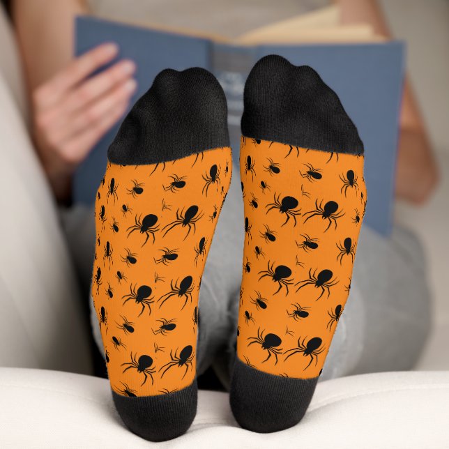 Spinnen Halloween Muster Schwarz und Orange Socken (Unterseite)