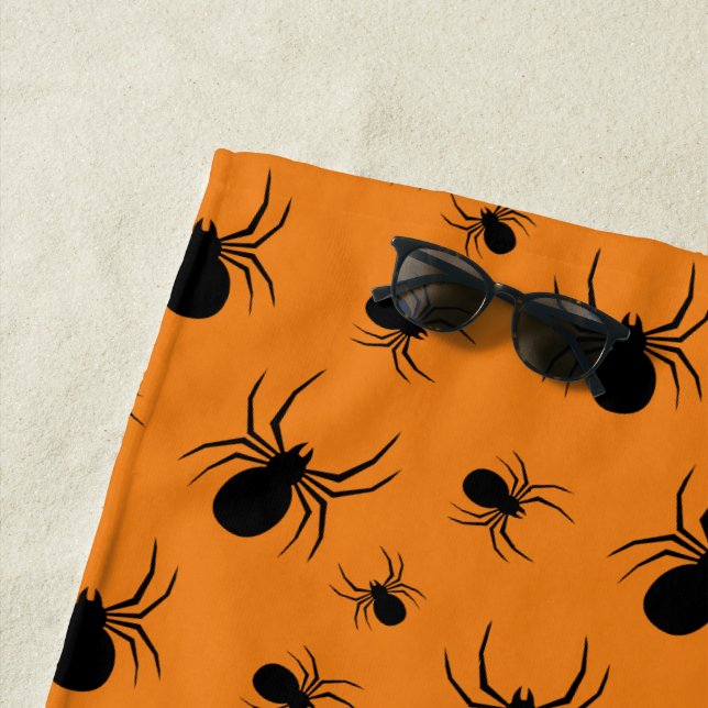 Spinnen Halloween Muster Schwarz und Orange Strandtuch (Beispiel)