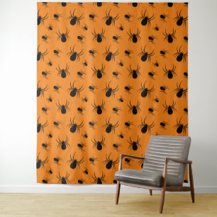 Spinnen Halloween Muster Schwarz und Orange Wandteppich