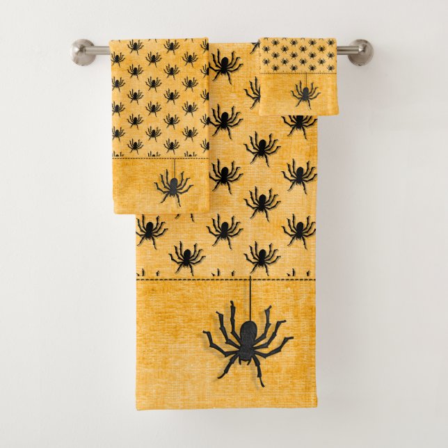 Spinnen-Muster-Orangen-Beschaffenheit Halloweens Badhandtuch Set (Insitu)
