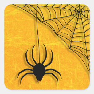 Spinnen-Netz Halloween schwarze und orange Quadratischer Aufkleber