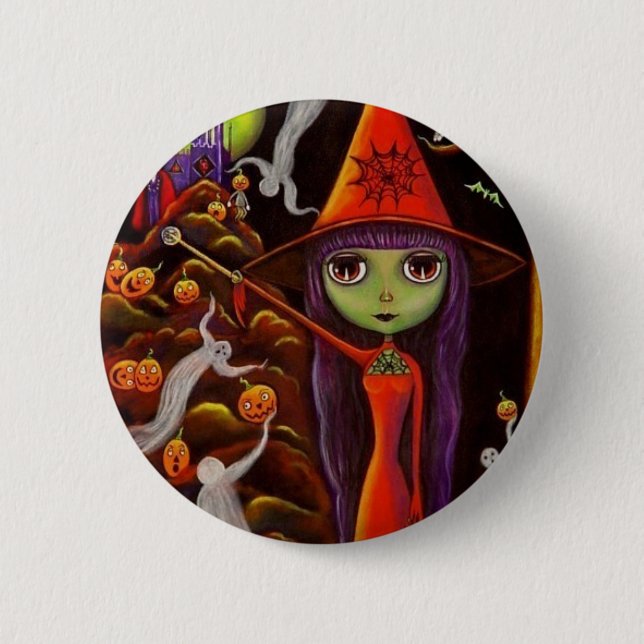Spinnen-Netz-Hexe-Halloween-Knopf Button (Vorderseite)