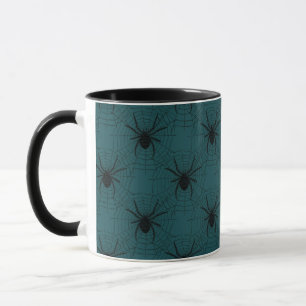 Spinnen und Spinnennetze Dunkelgrün Halloween Tasse