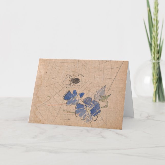 Spinnen und Web mit blauen Blumen | Joseph Crawhal Karte (Vorderseite)