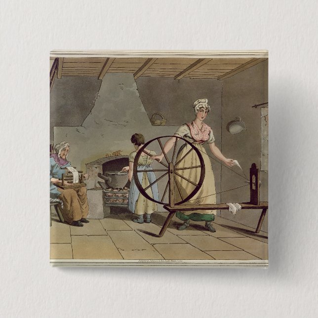 Spinnende Frau, 'vom Kostüm von Yorkshire Button (Vorderseite)