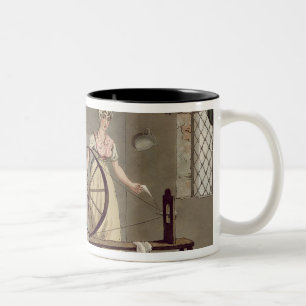 Spinnende Frau, 'vom Kostüm von Yorkshire Zweifarbige Tasse