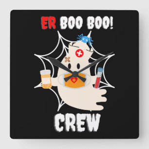 Spinnengeschenk   Boo Crew Nurse Halloween Niedlic Quadratische Wanduhr