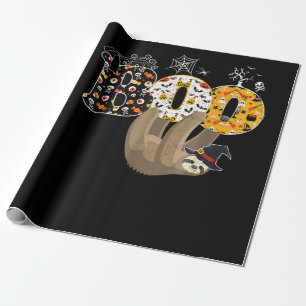 Spinnengeschenk Boo Halloween mit Sloth Hexenhut Geschenkpapier