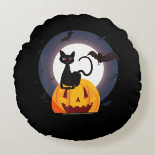 Spinnengeschenk Halloween Black Cat Spipumkin Rundes Kissen