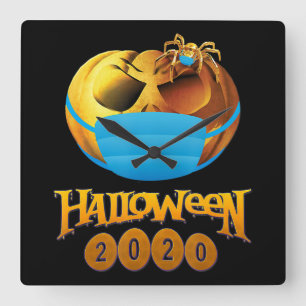 Spinnengeschenk Halloween Pumpkin and Spiole Mas Quadratische Wanduhr