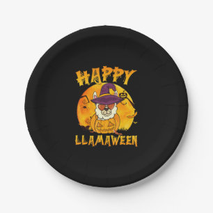 Spinnengeschenk Happy Llamaween Llama Hexe Spide Pappteller