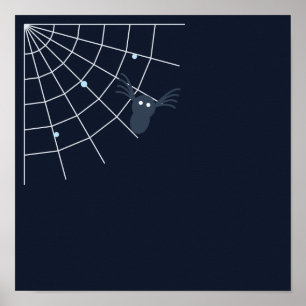 Spinnennetz in einer Ecke mit einer Cartoon-Spinne Poster