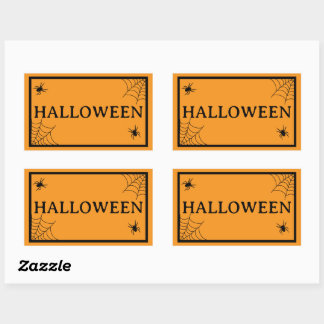 Spinnennetz Schwarz Orange Halloween Wort Rechteckiger Aufkleber
