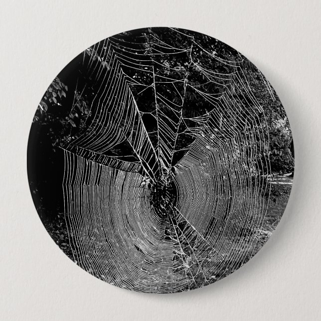 Spinnennetz Schwarz-Weiß-Foto Button (Vorderseite)