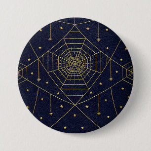 Spinnennetz-Spinne Sterne schwarz und gold Button