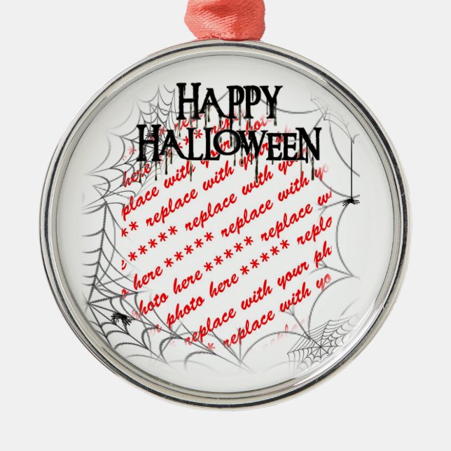 Spinnennetze im Ecke Halloween-Foto Silbernes Ornament (Vorne)