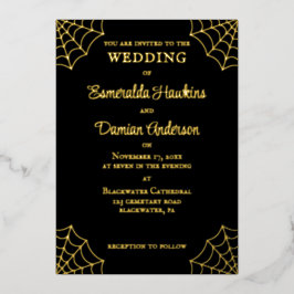 Spinnennetze Schwarz-Gold-Gothic-Hochzeit Folieneinladung