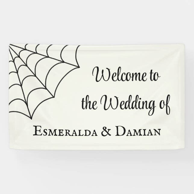 Spinnennetze Schwarz-Weiß-Gothic-Hochzeit Banner (Horizontal)