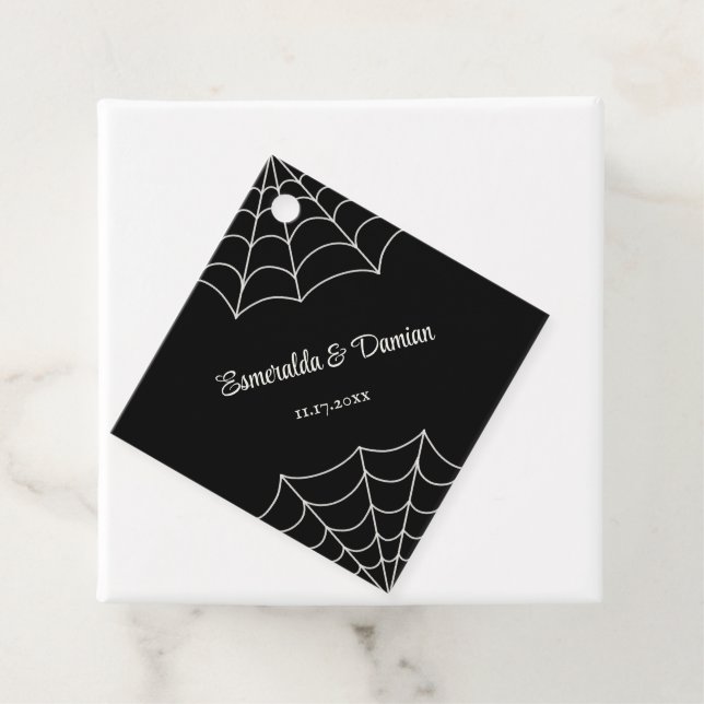 Spinnennetze Schwarz-Weiß-Gothic-Hochzeit Geschenkanhänger (Beispiel)