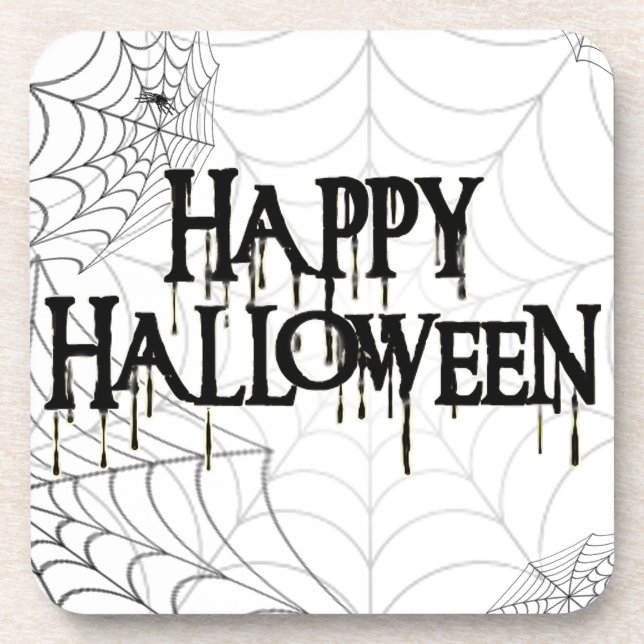 Spinnennetze und glücklicher Halloween-Text Untersetzer (Vorderseite)