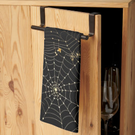 Spinnennetze und Punkte Modernes Schwarzes Hallowe Geschirrtuch
