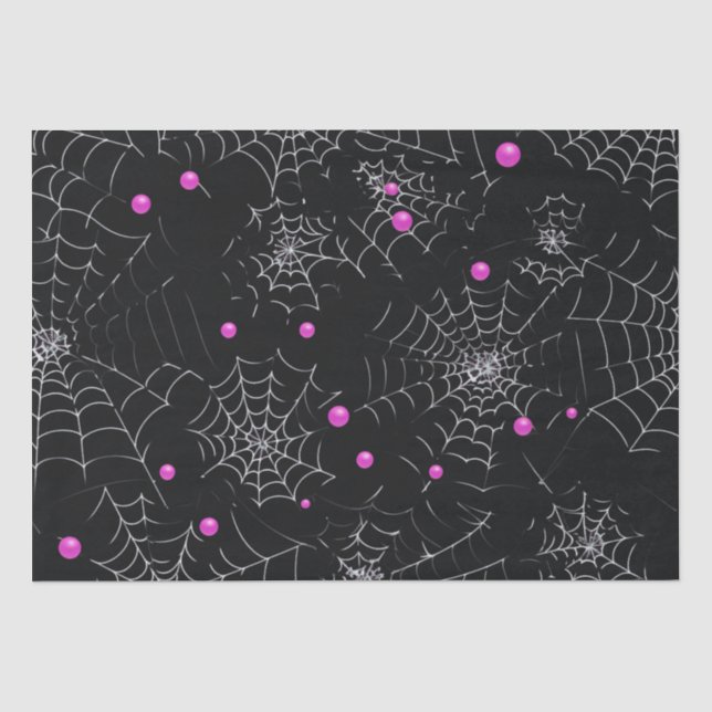 Spinnennetze und Punkte Modernes Schwarzes Hallowe Seidenpapier (Vorderseite)