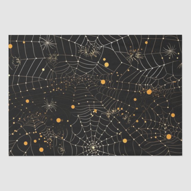 Spinnennetze und Punkte Modernes Schwarzes Hallowe Seidenpapier (Vorderseite)