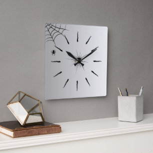 Spinnenweben Wanduhr Elegantes Weiß Schwarz Design