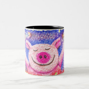 Spinner-Kunst-frohe Schwein-Standardgrößen-Tasse Zweifarbige Tasse