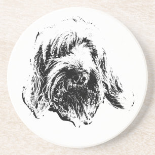 Spinone-Hund-Unterleger – Schwarz-Weiß-Tinte Kopfp Getränkeuntersetzer