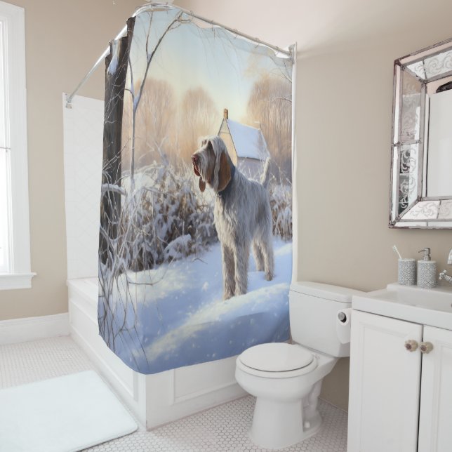 Spinone Italiano lassen es Schnee Weihnachten Duschvorhang (Beispiel)