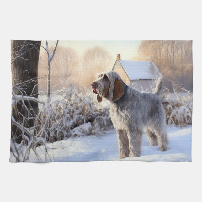 Spinone Italiano lassen es Schnee Weihnachten Geschirrtuch (Horizontal)