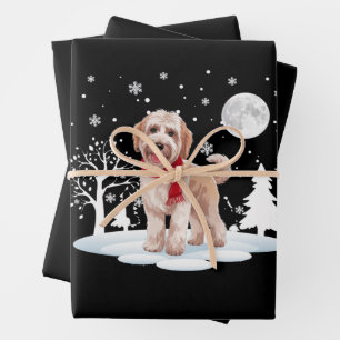 Spinone Italiano unter Mondlicht Schnee Weihnachte Geschenkpapier Set