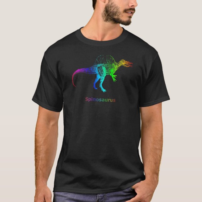 Spinosaurus Dinosaur Rainbow Skeleton T-Shirt (Vorderseite)